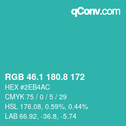 カラーコード: RGB 46.1 180.8 172 | qconv.com