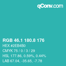カラーコード: RGB 46.1 180.8 176 | qconv.com