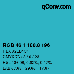 カラーコード: RGB 46.1 180.8 196 | qconv.com