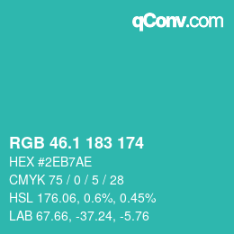 カラーコード: RGB 46.1 183 174 | qconv.com