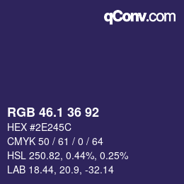 カラーコード: RGB 46.1 36 92 | qconv.com