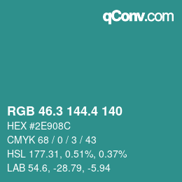 カラーコード: RGB 46.3 144.4 140 | qconv.com