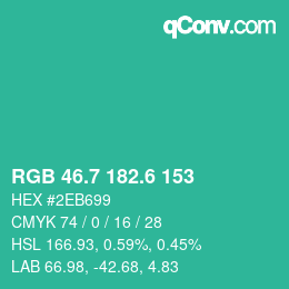 カラーコード: RGB 46.7 182.6 153 | qconv.com
