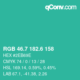 カラーコード: RGB 46.7 182.6 158 | qconv.com