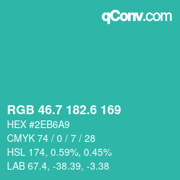 カラーコード: RGB 46.7 182.6 169 | qconv.com