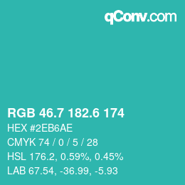 カラーコード: RGB 46.7 182.6 174 | qconv.com