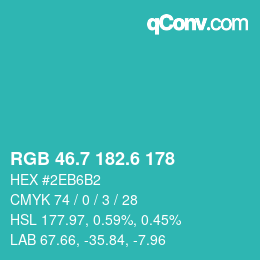 カラーコード: RGB 46.7 182.6 178 | qconv.com