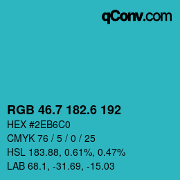カラーコード: RGB 46.7 182.6 192 | qconv.com