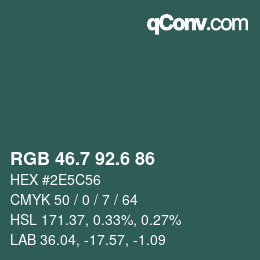 カラーコード: RGB 46.7 92.6 86 | qconv.com