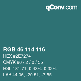 カラーコード: RGB 46 114 116 | qconv.com
