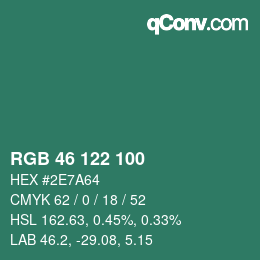 Farbcode: RGB 46 122 100 | qconv.com