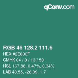 カラーコード: RGB 46 128.2 111.6 | qconv.com