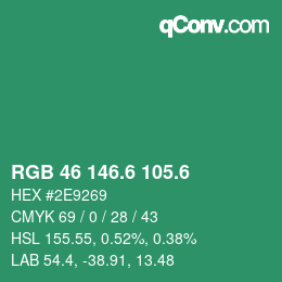 カラーコード: RGB 46 146.6 105.6 | qconv.com