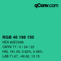カラーコード: RGB 46 198 150 | qconv.com