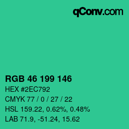 カラーコード: RGB 46 199 146 | qconv.com