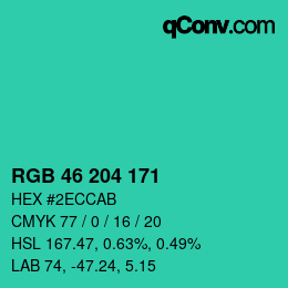Color code: RGB 46 204 171 | qconv.com