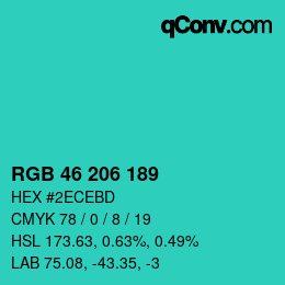 カラーコード: RGB 46 206 189 | qconv.com