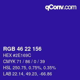 カラーコード: RGB 46 22 156 | qconv.com