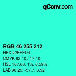 Color code: RGB 46 255 212 | qconv.com