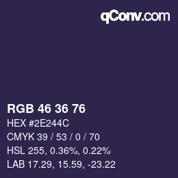 Color code: RGB 46 36 76 | qconv.com