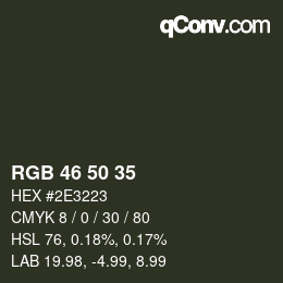 Color code: RGB 46 50 35 | qconv.com