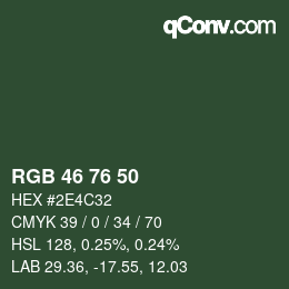 Color code: RGB 46 76 50 | qconv.com