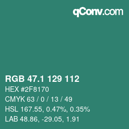 カラーコード: RGB 47.1 129 112 | qconv.com
