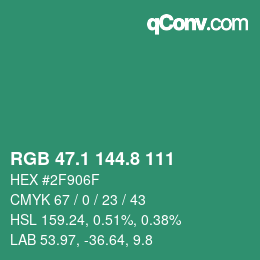 カラーコード: RGB 47.1 144.8 111 | qconv.com