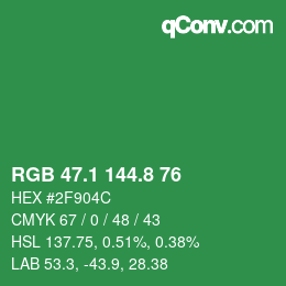 カラーコード: RGB 47.1 144.8 76 | qconv.com