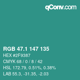 カラーコード: RGB 47.1 147 135 | qconv.com