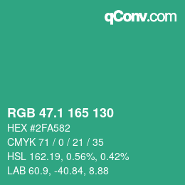 カラーコード: RGB 47.1 165 130 | qconv.com