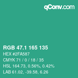 カラーコード: RGB 47.1 165 135 | qconv.com