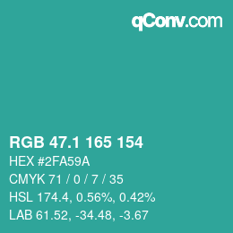 カラーコード: RGB 47.1 165 154 | qconv.com
