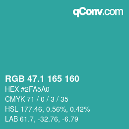 カラーコード: RGB 47.1 165 160 | qconv.com