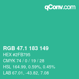 カラーコード: RGB 47.1 183 149 | qconv.com