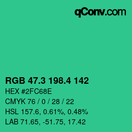 カラーコード: RGB 47.3 198.4 142 | qconv.com
