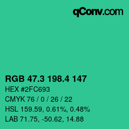 カラーコード: RGB 47.3 198.4 147 | qconv.com