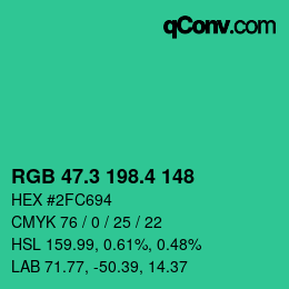 カラーコード: RGB 47.3 198.4 148 | qconv.com