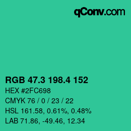 カラーコード: RGB 47.3 198.4 152 | qconv.com