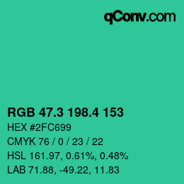 カラーコード: RGB 47.3 198.4 153 | qconv.com