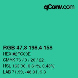カラーコード: RGB 47.3 198.4 158 | qconv.com