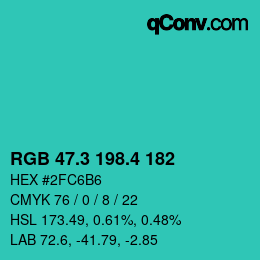 カラーコード: RGB 47.3 198.4 182 | qconv.com