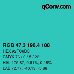 カラーコード: RGB 47.3 198.4 188 | qconv.com