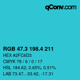 カラーコード: RGB 47.3 198.4 211 | qconv.com