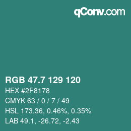 カラーコード: RGB 47.7 129 120 | qconv.com