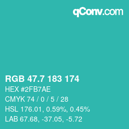 カラーコード: RGB 47.7 183 174 | qconv.com