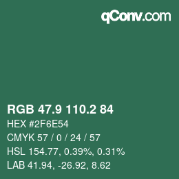 カラーコード: RGB 47.9 110.2 84 | qconv.com