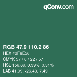 カラーコード: RGB 47.9 110.2 86 | qconv.com