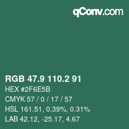 カラーコード: RGB 47.9 110.2 91 | qconv.com