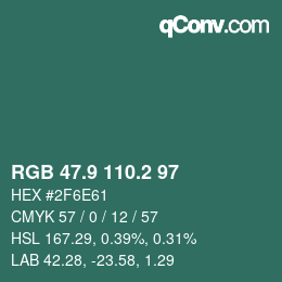 カラーコード: RGB 47.9 110.2 97 | qconv.com